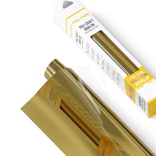 POLI-FLEX® BRILLIANT (MIRROR) Transferfolie für Textilien – Brilliantfolie mit Spiegeleffekt zum Aufbügeln, Plotterfolie für DIY Shirts, Gold, 30,5 cm x 61 cm von POLI-TAPE