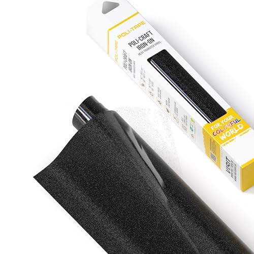 POLI-FLEX® PEARL GLITTER® - Glitzerfolie für Textilien – Flexfolie mit Glitter-Effekt zum Aufbügeln, Plotterfolie für DIY Shirts, Schwarz, 30,5 cm x 61 cm von POLI-TAPE