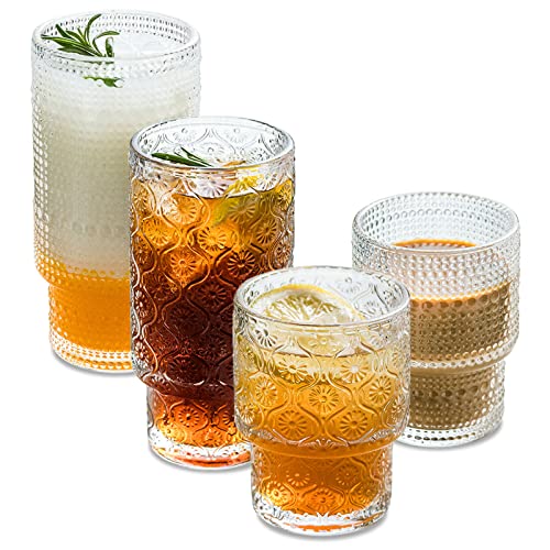 POLIDREAM 4-er Set Gläser, Cocktailgläser Set, edles 2 Whiskeygläser & 2 Longdrinkgläser, Personalisiert Kombination, Glas für Mojito Longdrink Wasser Saft Kaffee - spülmaschinenfest von POLIDREAM