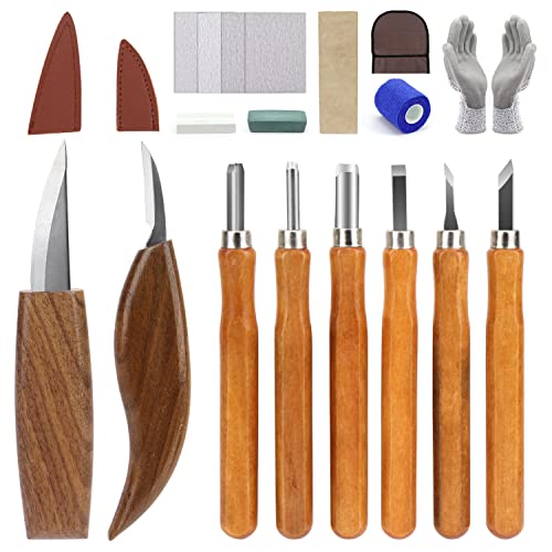 Holzschnitzwerkzeuge, Messer-Set, 20-teilig, DIY-Holzschnitz-Set für Anfänger, Holzbearbeitungsmesser-Set mit detaillierten Holzschnitzwerkzeugen, kein Schneidband, ideal als Geschenk von POLIWELL