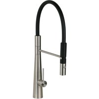 Spültischmischer aus Edelstahl mit ausziehbarer Handbrause und schwarzem Auslauf Pollini AK0081 Rostfreier Stahl von POLLINI ACQUA DESIGN