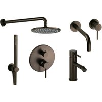 Wand-Bidet-Waschtischmischer-Set und rundes Duschset in Metallic-Braun Pollini Jessy Color KITJESSYCOLORA54 von POLLINI ACQUA DESIGN