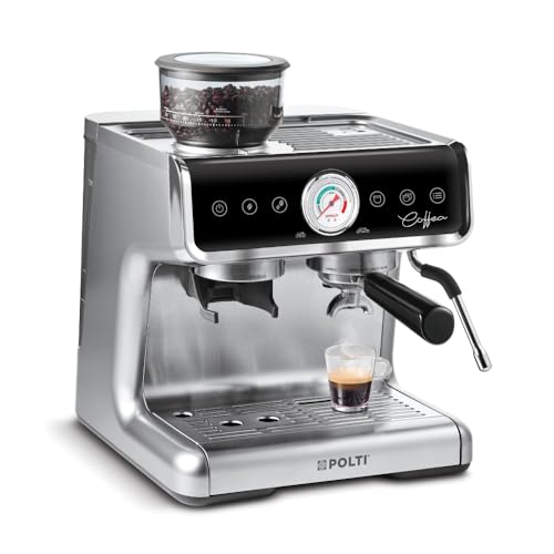 Polti Coffea G50S, Kaffeemaschine mit integriertem Mahlwerk, für Espresso und Cappuccino, 30 Mahlstufen, Steamymilk Professional zum Aufschäumen von Milch, Silber von POLTI