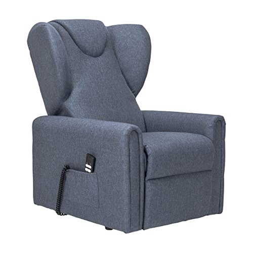 POLTRONE ITALIA Barbara2 Large Sessel mit aufstehhilfe Große Größen 160kg verstärkte Mechanik Mikrofedersitz schmutzabweisend fernsehsessel elektrisch schlafsessel Blau Denim von POLTRONE ITALIA