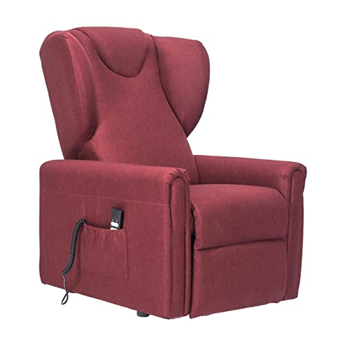 POLTRONE ITALIA Barbara2 Large Sessel mit aufstehhilfe Große Größen 160kg verstärkte Mechanik Mikrofedersitz schmutzabweisend fernsehsessel elektrisch schlafsessel Dunkelrot von POLTRONE ITALIA