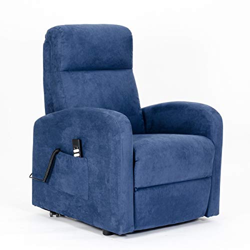 POLTRONE ITALIA PI - Chanel 2 Motoren Sessel mit aufstehhilfe Medizinisches Gerät 2 Räder Mikrofedersitz Flauschige fernsehsessel elektrisch schlafsessel Blau von POLTRONE ITALIA
