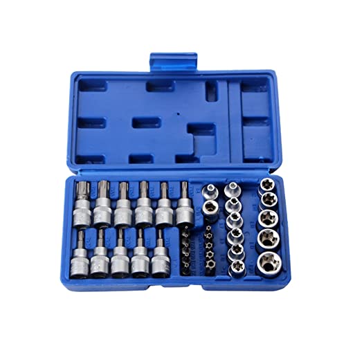 POLXLMOFXO 34 stücke E-Torx-Sockel Bit Set männliche weibliche E-Torx-Bits 3/8 '' 5/16 Antriebset ITH Aufbewahrungsbox von POLXLMOFXO