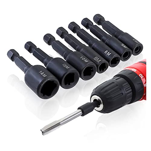 POLXLMOFXO 7 teile/satz Schraubabsichter-Buchse-Adapter 1/4 "SEX-Schaft-Quadrat-Treiber-Tap-Adapter for M4 M5 M6 M8 M10 M12 M14 Maschinenhahn von POLXLMOFXO