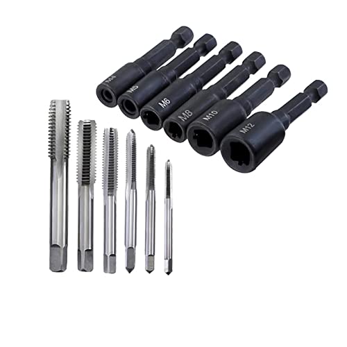 POLXLMOFXO Maschinenabgriffbuchsen-Adapter 1/4 Sechskant-Schaft-Quadrat-Treiber-Futter HSS. Schrauben-Tap-Threading-Tool M4 / M5 M6 M8 M10 M12 M14 M16(12pcs) von POLXLMOFXO