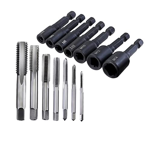 POLXLMOFXO Maschinenabgriffbuchsen-Adapter 1/4 Sechskant-Schaft-Quadrat-Treiber-Futter HSS. Schrauben-Tap-Threading-Tool M4 / M5 M6 M8 M10 M12 M14 M16(14pcs) von POLXLMOFXO