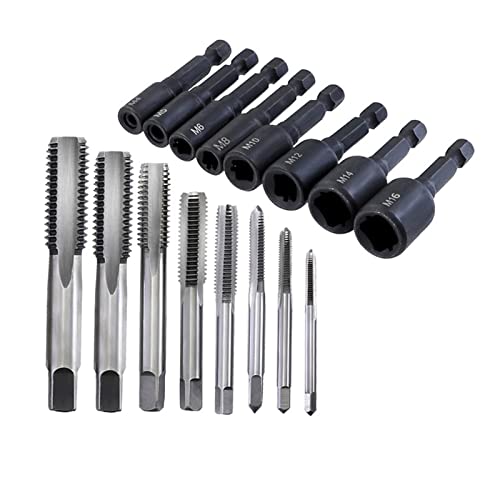 POLXLMOFXO Maschinenabgriffbuchsen-Adapter 1/4 Sechskant-Schaft-Quadrat-Treiber-Futter HSS. Schrauben-Tap-Threading-Tool M4 / M5 M6 M8 M10 M12 M14 M16(16pcs) von POLXLMOFXO