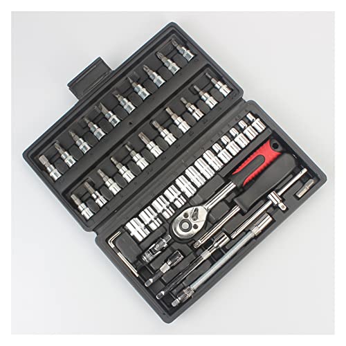 POLXLMOFXO Sockelschlüssel Set Ratschen-Sets Mechaniker-Werkzeuge Kit-Bit-Buchsen for Automotive-Reparatur-Haushaltsmetrik 1/4-Zoll-Laufwerk 46-Stück(Black) von POLXLMOFXO