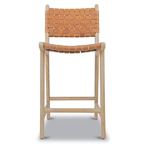 POLY & BARK Banda Hocker aus Teakholz und Leder, Hellbraun von POLY & BARK