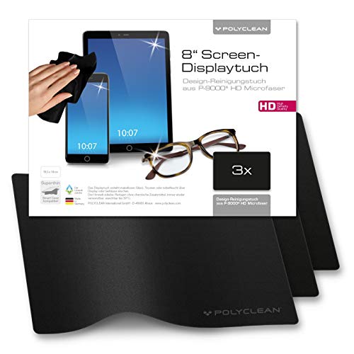 POLYCLEAN 3x Bildschirmreiniger – 8 Zoll Microfasertuch für Display, Laptop und Tastatur – Screencleaner zum Schutz von Notebook und Tablet (18,5x14 cm) – Display Reiniger Touchscreen Reiniger von POLYCLEAN