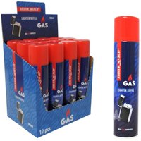 12x Feuerzeuggas 300 ml Butan Gas zum Nachfüllen Feuerzeug Gas Universal inkl 6 Adapter, Nachfüllgas 12x300ml von POLYFLAME