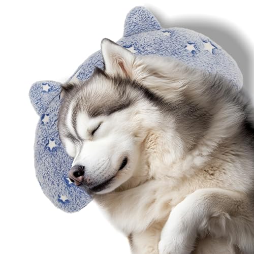 POMESEA Hundekissen für große Hunde, im Dunkeln leuchtendes weiches Nackenkissen, U-förmiges Kissen für Katzen und Hunde (Größe L, Leuchtend Blau) von POMESEA