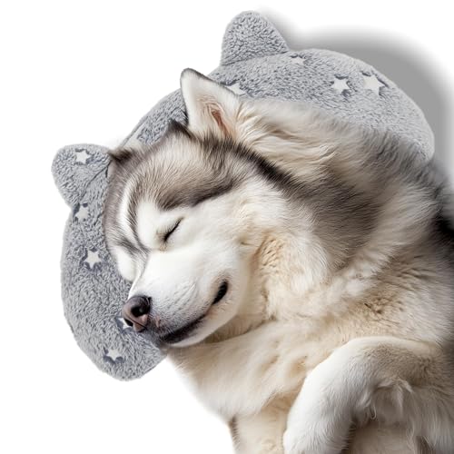 POMESEA Hundekissen für große Hunde, im Dunkeln leuchtendes weiches Nackenkissen, U-förmiges Kissen für Katzen und Hunde (Größe L, Leuchtend Grau) von POMESEA
