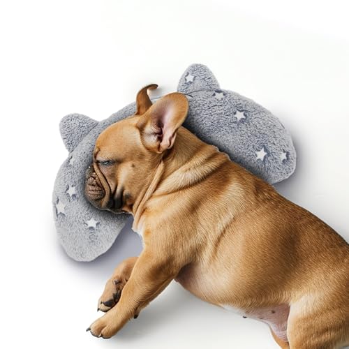POMESEA Hundekissen für große Hunde, im Dunkeln leuchtendes weiches Nackenkissen, U-förmiges Kissen für Katzen und Hunde (Größe M, Leuchtend Grau) von POMESEA