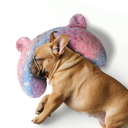 POMESEA Hundekissen für große Hunde, im Dunkeln leuchtendes weiches Nackenkissen, U-förmiges Kissen für Katzen und Hunde (Größe M, Leuchtend Rosa) von POMESEA