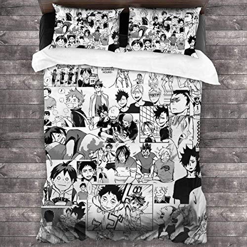 POMJK Haikyuu Bettwäsche Set,Soft Comfy,3D-Digitaldruck Kinderanimation Bettwäsche-Set,2 Kissenbezüge (Haikyuu1, 135x200cm+80×80cm×2) von POMJK