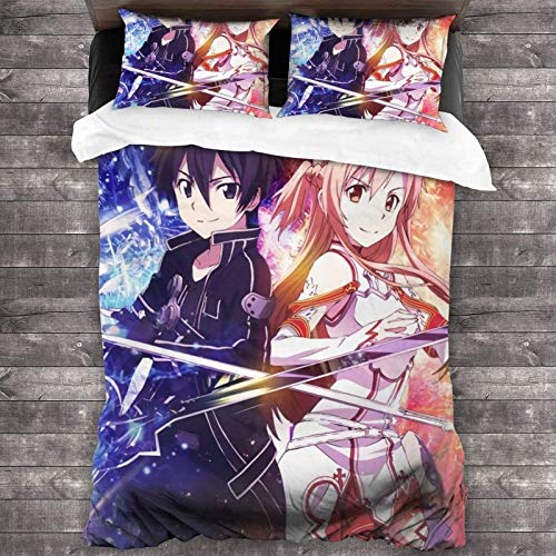 POMJK SAO Bettwäsche Set-Bettbezug-Kissenbezugr,Sword Art Online,Pflegeleichte,Kindergeschenke,Geeignet für alle Jahreszeiten (A01, Single 135x200cm+（80cm×80cm）×2) von POMJK