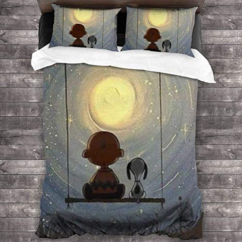 POMJK Snoopy Bettbezug Bettwäsche-Sets Weicher und bequemer Bettbezug 3D-Druckmuster Luxus-Bettbezug aus Mikrofaser (A1,135x200cm+80x80cmx2) von POMJK