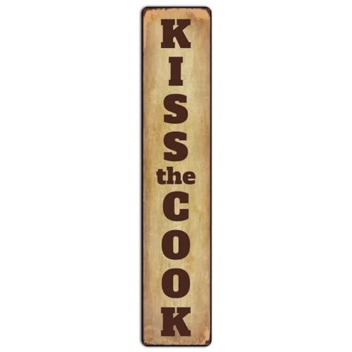 Lustiges Vintage-Blechschild aus Metall mit Aufschrift "Kiss The Cook", 40,6 x 10,2 cm von POMOTER