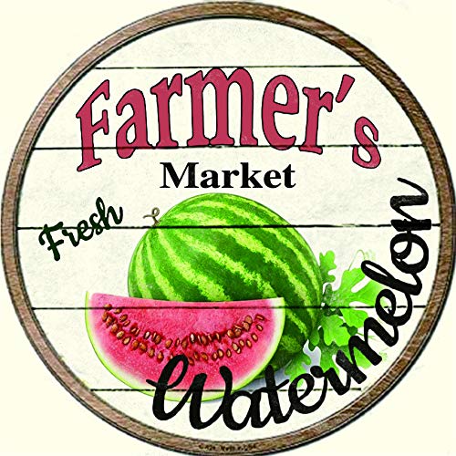 Metall Blechschild Rund Bauernmarkt Frische Wassermelone Retro Dekoration an der Wand Familie Bar Restaurant Garage Cafe Kunst Metall Rund Schild Ø 30cm von POMOTER