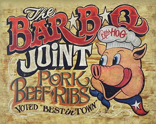 POMOTER Metall-Blechschild im Vintage-Retro-Stil, Aufschrift ''The Bar BBQ Joint Pork Beef Ribs'' für Zuhause, Garage, Bar, Club, Hotel, Wanddekoration, 30,5 x 20,3 cm von POMOTER