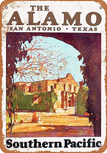 Vintage-Poster 1929 Southern Pacific Railroad to The Alamo San Antonio Texas, Metall-Blechschild, 20,3 x 30,5 cm, Retro-Kunst, Zuhause, Bar, Pub, Garage, Café, Büro, Wanddekoration, klassisches von POMOTER