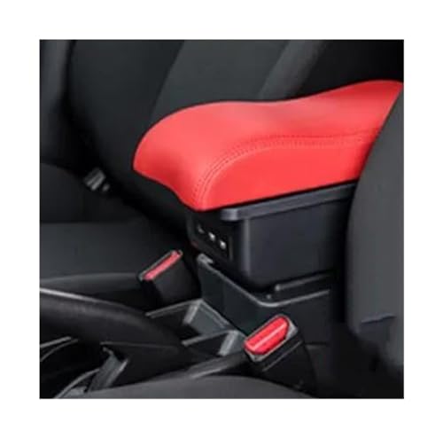 POMPOMPUR Auto Armlehne Box Center Storage Box Nachrüstung USB Lade Internes Zubehör Für VW Für Polo 2019-2024 Armlehnen(Color:B4 red 3USB) von POMPOMPUR