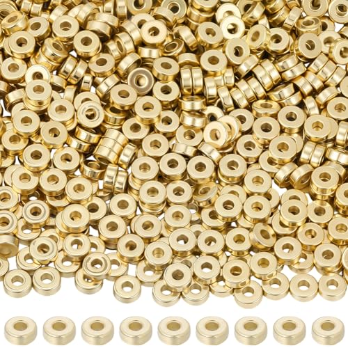 PONABEADIY 1 Box 1000 Stück 6mm Flache Runde Abstandsperlen In Goldscheibe Mit 2.2mm Loch Goldene Abstandshalter Rondelle Charms CCB Kunststoffperlen Lose Masse Für Die Schmuckherstellung Armbänder H von PONABEADIY