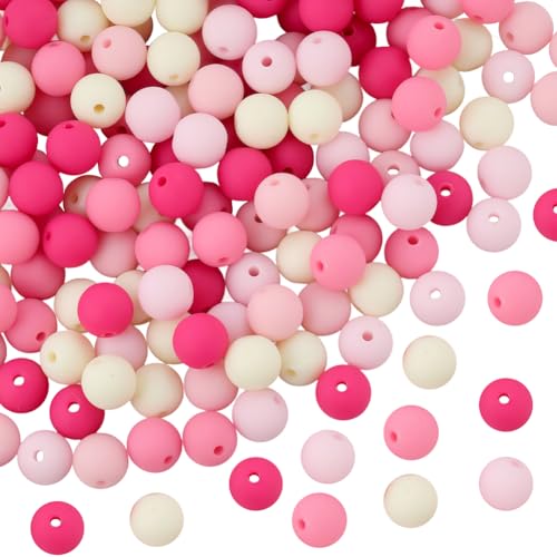 PONABEADIY 1 Box 10mm 200 Stück Rosa Kaugummi Acrylperlen Mit Löchern Matt Kunstsilikon Rund Harz Undurchsichtig Lose Abstandsperlen Großpackung Für Die Schmuckherstellung Ohrringe Armbänder Halskett von PONABEADIY