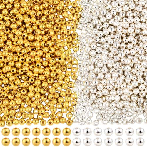 PONABEADIY 1 Box 1200 Stück 5mm Gold Und Silberfarben CCB Plattierte Runde Kunststoffperlen Mit Löchern Sommer Abstandshalter Glatt Kleine Lose Charms Kugelperlen Großpackung Für Die Schmuckherstell PONABEADIY 1 Box 1200 Stück 5mm Gold Und Silberfarben CCB Plattierte Runde Kunststoffperlen Mit Löchern Sommer Abstandshalter Glatt Kleine Lose Charms Kugelperlen Großpackung Für Die Schmuckherstell von PONABEADIY