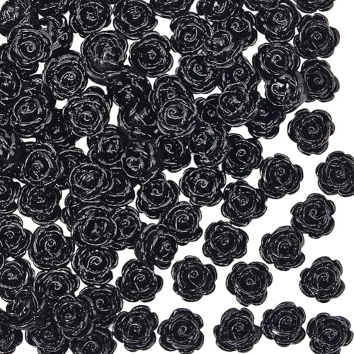 PONABEADIY 1 Box 150 Stück Schwarze Rosenperlen Mit Löchern Kunstharz Florid Undurchsichtig Valentinstags Craving Acryl Flache Rückseite Charms Lose Abstandsperlen Für Die Schmuckherstellung Armbänder von PONABEADIY