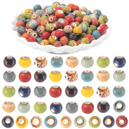 PONABEADIY 1 Box 180 Stück 8mm Farbige Leopardenperlen Mit Löchern Gepunktet Dschungel Tiermuster Gesprenkelt Rund Porzellan Keramik Abstandshalter Lose Perlen In Großpackung Für Die Schmuckherstellu von PONABEADIY