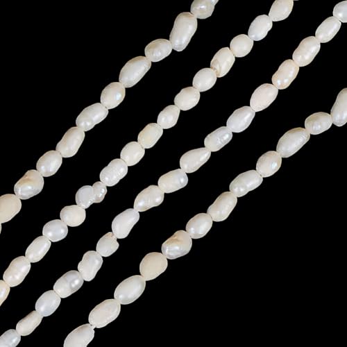 PONABEADIY 1 Box 2 Stränge 144 Stück Weiße Barocke Reisförmige Echte Perlen Mit Löchern Natürliche Unregelmäßige Süßwasser Zuchtperlen Sommerperlen Zur Schmuckherstellung Dekoration DIY Bastelbedarf von PONABEADIY