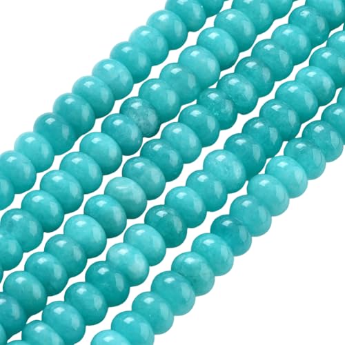 PONABEADIY 1 Box 2 Stränge 148 Stück 8mm Blau Natürlich Gefärbt Weiße Jade Rondelle Perlen Mit Löchern Abakus Scheibe Edelstein Glatter Abstandshalter Charms Lose Perlen Für Die Schmuckherstellung AR von PONABEADIY