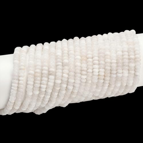 PONABEADIY 1 Box 2 Stränge 336 Stück 4mm Weiße Rondelle Perlen Aus Natürlicher Jade Mit Löchern Edelstein Kristall Abakus Scheibenstein Glatte Abstandshalter Charms Perle Für Die Schmuckherstellung A von PONABEADIY