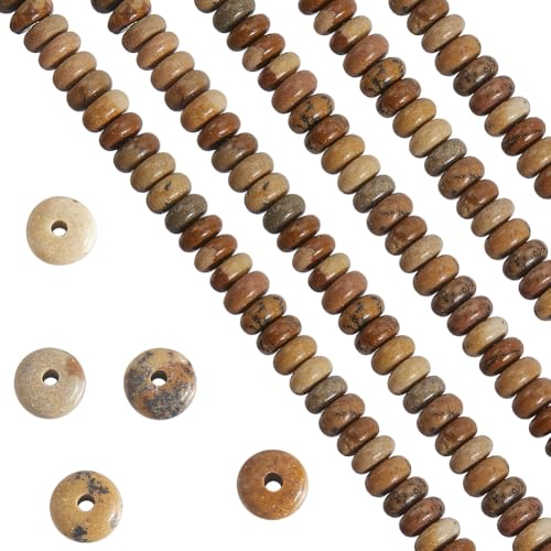 PONABEADIY 1 Box 4.5mm 200 Stück Natürliche Bildjaspis Perlen Mit Loch GelbBraune Rondell Undurchsichtig Lose Abstandshalter Charm Perle Großpackung Für Schmuckherstellung Ohrringe Armbänder Halskett von PONABEADIY