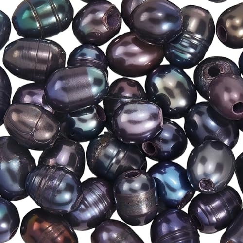 PONABEADIY 1 Box 50 Stück 7~10mm Schwarz Natürliche Süßwasserperlen Oval 1.8mm Großes Loch Zuchtperlen In Reisform Echte Perlen Lose Perlen Lose Perlen Masse Für Schmuckherstellung Armbänder Halsket von PONABEADIY