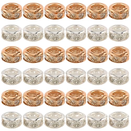 PONABEADIY 1 Box 50 Stück Messing Strass Abstandshalterperlen Mit Löchern Rondelle Gold Silberfarben Funkelnde Runde Charms Europäische Lose Perlen Großpackung Für Die Schmuckherstellung Ketten Halske PONABEADIY 1 Box 50 Stück Messing Strass Abstandshalterperlen Mit Löchern Rondelle Gold Silberfarben Funkelnde Runde Charms Europäische Lose Perlen Großpackung Für Die Schmuckherstellung Ketten Halske von PONABEADIY