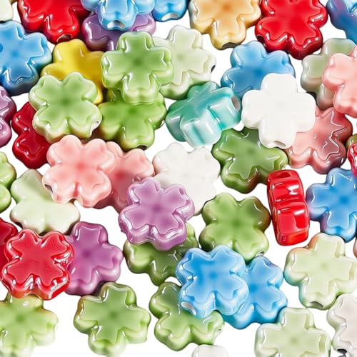PONABEADIY 1 Box 60 Stück 11.5mm Gemischte Farben Glücksklee Porzellanperlen Mit Löchern Bunte Lose Keramik Abstandshalter Charms Perlen In Großpackung Für Die Schmuckherstellung Armbänder Halsketten von PONABEADIY