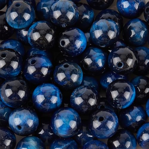 PONABEADIY 1 Box 8mm 60 Stück Blaue Tigerauge Perlen Mit Loch Natürlicher Runder Edelstein Glatt Poliert Lose Abstandshalter Charm Perle Großpackung Für Schmuckherstellung Ohrringe Armbänder Halskett von PONABEADIY