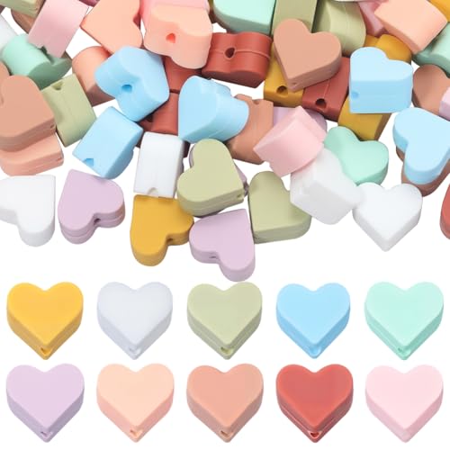 PONABEADIY 14mm 100 Stück 10 Farben Herz Silikonperlen Mit Löchern Focal Love Lose Glatt Nahtlos Lose Abstandsperlen Großpackung Für Die Herstellung von Schmuck Ohrringen Armbändern Halsketten Stifte PONABEADIY 14mm 100 Stück 10 Farben Herz Silikonperlen Mit Löchern Focal Love Lose Glatt Nahtlos Lose Abstandsperlen Großpackung Für Die Herstellung von Schmuck Ohrringen Armbändern Halsketten Stifte von PONABEADIY