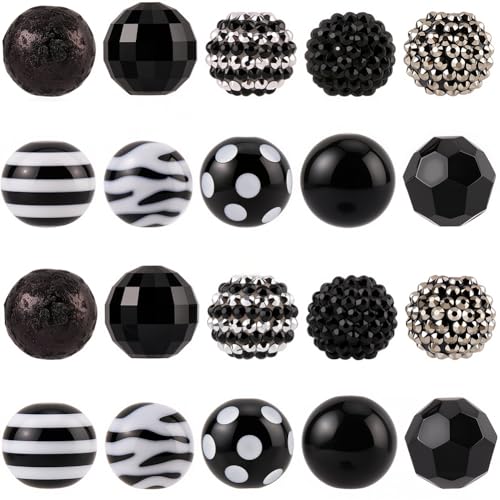 PONABEADIY 20 Stück 10 Stile Schwarz Verschiedene Acrylharzperlen Strass Facettiert Rund Zebramuster Gemischte Kugeln Abstandshalter Charms Lose Perlen Großpackung Für Schmuckherstellung Armbänder Hal PONABEADIY 20 Stück 10 Stile Schwarz Verschiedene Acrylharzperlen Strass Facettiert Rund Zebramuster Gemischte Kugeln Abstandshalter Charms Lose Perlen Großpackung Für Schmuckherstellung Armbänder Hal von PONABEADIY