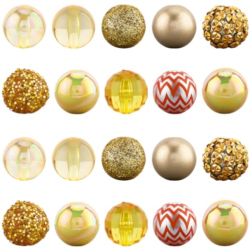PONABEADIY 20mm 20 Stück 10 Stile Goldfarbene Kaugummi Perlen Klobige Perlen Rund Acrylharz Strass Facettierte Lose Abstandsperlen Großpackung Für Die Schmuckherstellung Ohrringe Armbänder Halsketten von PONABEADIY