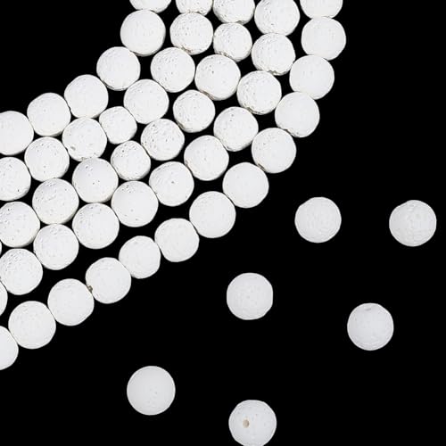 PONABEADIY 5 Strang 245 Stück 8mm Weiße Lavasteinperlen Mit Löchern Vulkanischer Runder Natürlicher Chakra Stein Edelstein Abstandshalter Öldiffusor Lose Perlen Für Die Schmuckherstellung Armbänder H von PONABEADIY