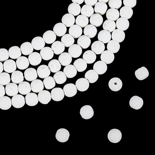 PONABEADIY 5 Strang 320 Stück 6mm Weiß Rund Lavastein Naturperlen Mit Löchern Vulkangestein Öldiffusor Chakra Edelstein Lose Abstandsperlen Für Die Schmuckherstellung Armbänder Halsketten DIY Bastelb von PONABEADIY