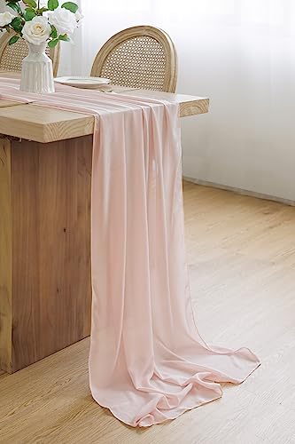 Chiffon-Tischläufer, 30 cm, Blush Pink, Tischläufer, 73 x 330 cm, für romantische Hochzeit, Party, Brautparty, Dekoration von PONATIA